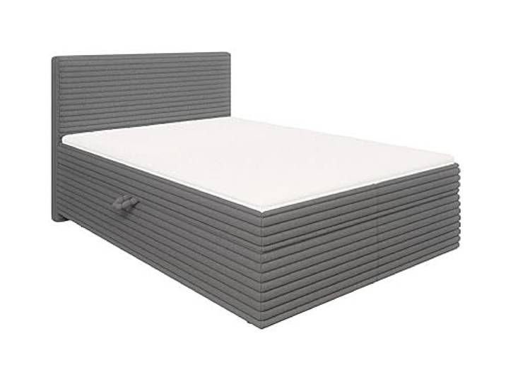 S-Style Möbel Bett 140 x 200 cm Boxspringbett Doppelbett Mit Topper 2 Bettkästen Matratze Mittelfest Plüschcord Schaumstoff Bonellfeder Neo Dunkelgrau