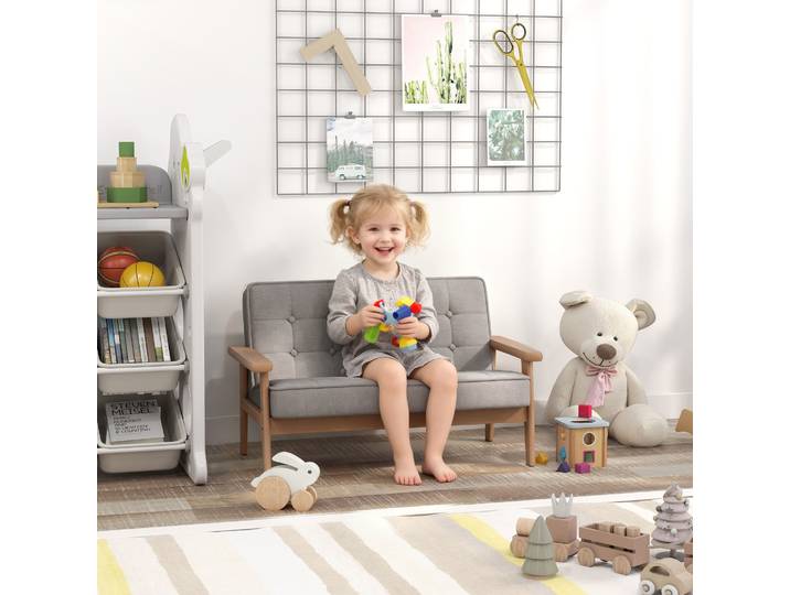 AIYAPLAY Fauteuil Enfant Velours Bois Rembourré Gris 3-15 Ans