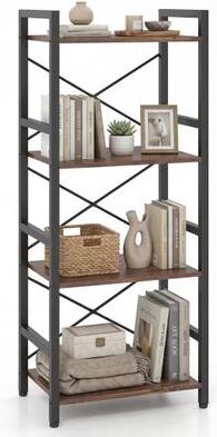 Costway 4-Tier Bookshelf Narrow Freestanding Display Shelf with Metal Frame-Rustic Brown