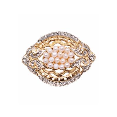 Brosche FIRETTI "Schmuck Geschenk Ansteckschmuck Oval Glitzersteine", gelb (gelbgoldfarben, kristallweiß, weiß, kristallweiß), Broschen, Damen, Messing, Perlen, Brosche, mit Strassstein - mit Süßwasserzuchtperle