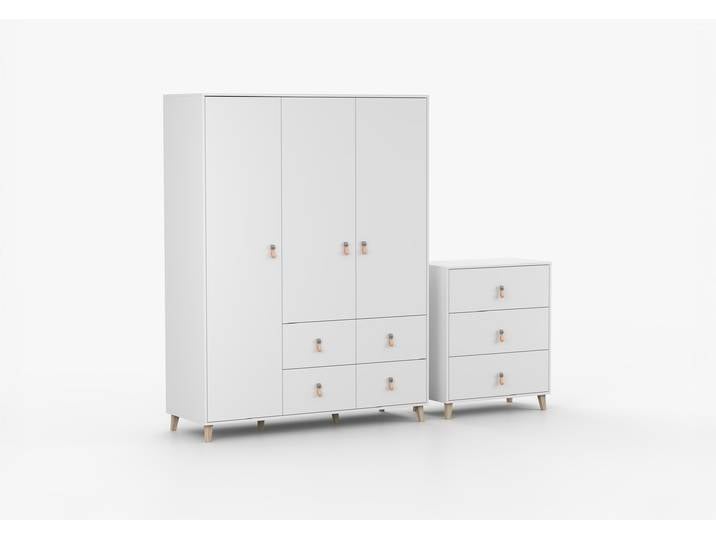 Drehtürenschrank und Kommode 2-er Set FIGO 19/FIGO 02 Weiß Weiß
