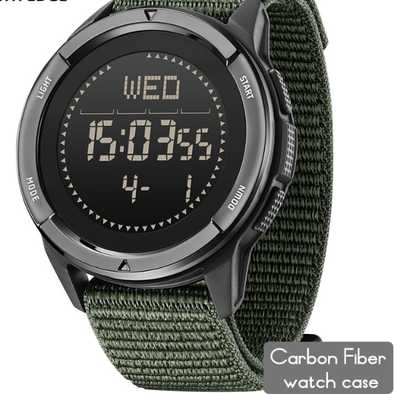Friendly Fresh Finds Mens Digital Carbon Fiber Military Sports Watch Shockproof, Waterproof With Compass And Outdoor Features black Strap