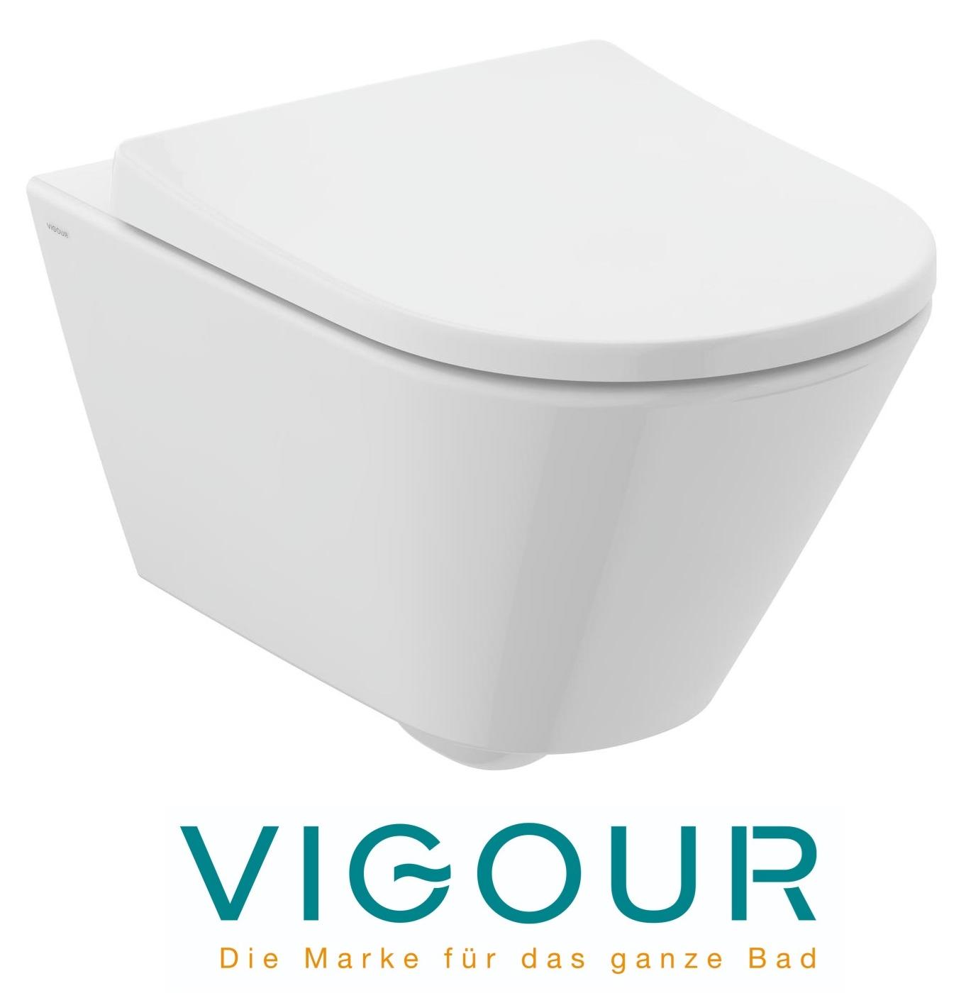 VIGOUR derby V3 Wand-WC-Set spülrandlos verdeckte Befestigung PflegetectPLUS Beschichtung WC-Sitz abnehmbar mit Absenkautomatik, weiß