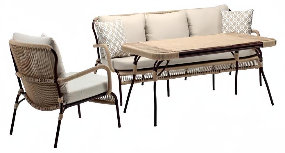 Sofas Beige Couchtisch Sessel Moderne Rattan Luxus Gartenmöbel 3 Sitzer