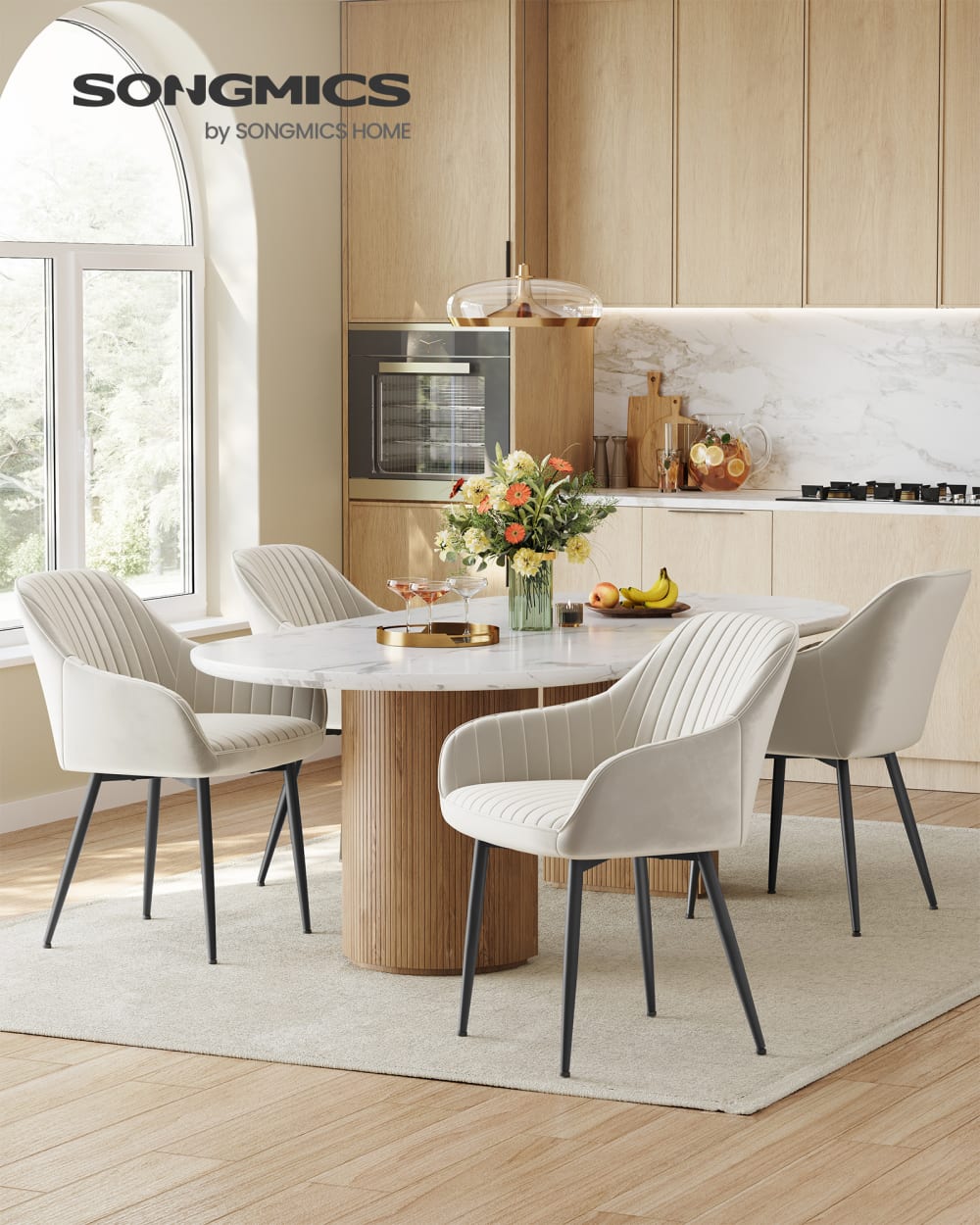 SONGMICS Ensembles de 4 chaises de salle à manger velours beige Beige 63x85x60cm
