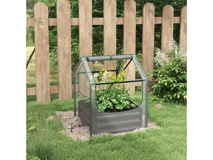 Outsunny Carré Potager Surélevé Acier Galvanisé avec Mini Serre