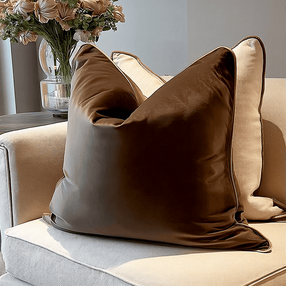 Juniper Chocolate & Caramel Velvet Feather Filled Cushion - 45x45cm