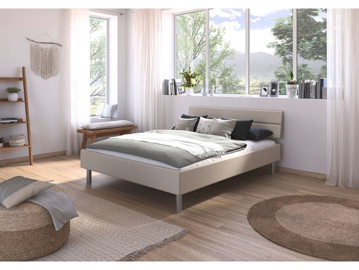 Bettgestell Mavi 160 x 200cm Spanplatte, lackiert Beige/Kaschmir