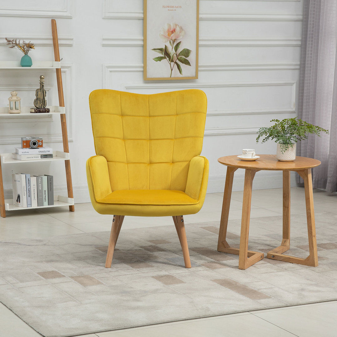Isabelline Cayden Armchair Yellow Velvet 101cm H X 71cm W X 76cm D