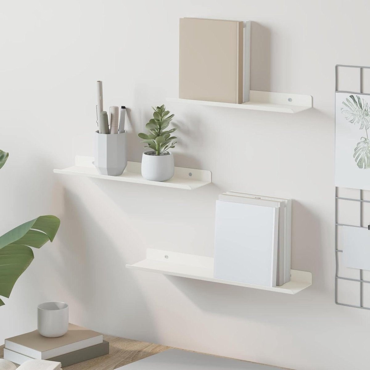 Set van 3 witte zwevende wandrekken voor decoratie en opbergruimte
