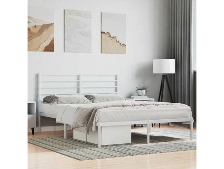 RJPLMFV Bettgestell, Metall, Weiß, 120 x 190 cm, mit Kopfteil Pulverbeschichteter Stahl, inklusive Latten, Stauraum unter dem Bett, klassisches Design