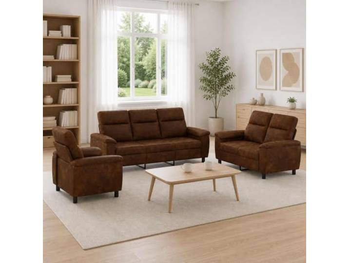 Sofa-Set 3 pcs Olivegrün Kunstwildleder Metallrahmen,Kissenrücken mit Faserfüllung,Sperrholz-Armlehnen,abnehmbare Bezüge,Reißverschluss,pflegeleicht