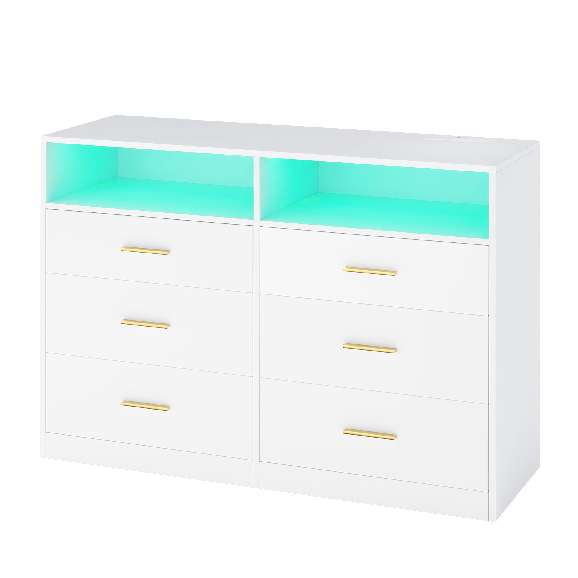VASAGLE Kommode mit LED-Beleuchtung und Ladestation, 6 Schubladen, modern LTSB35316WB01