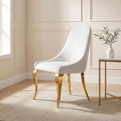 Esofastore Glam Side Chairs Set White Fabric Upholstered Metal Legs