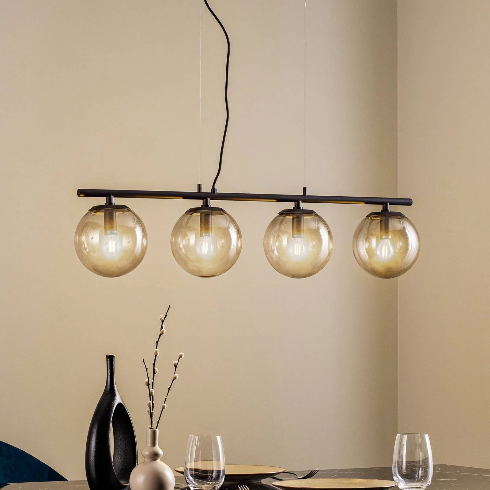 Lucande Design Hanglamp Sotiana - Zwart en Transparant Glas - Dimbaar