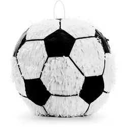 PartyDeco Piñata 35x35x35cm Fußball Party Dekoration zum Befüllen Partyspiele Kindergeburtstag Geburtstag Fußballparty Party Partydeko Partyzubehör Schwarz Weiß