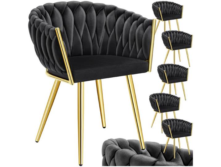 Set Esszimmerstuhl Astano Samt, Knotendesign - schwarz/gold, 6er Set