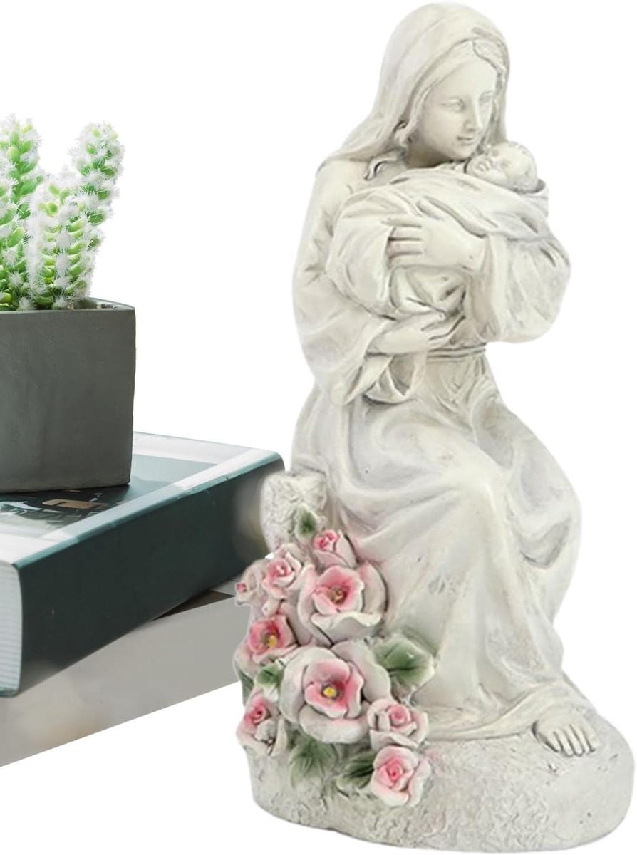 Moeder en Kind Beeld met Geïntegreerde LED-verlichting - Familie Sculptuur voor Interieur Decoratie