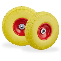 Relaxdays Sackkarrenrad PU im 2er Set Gelb,Rot