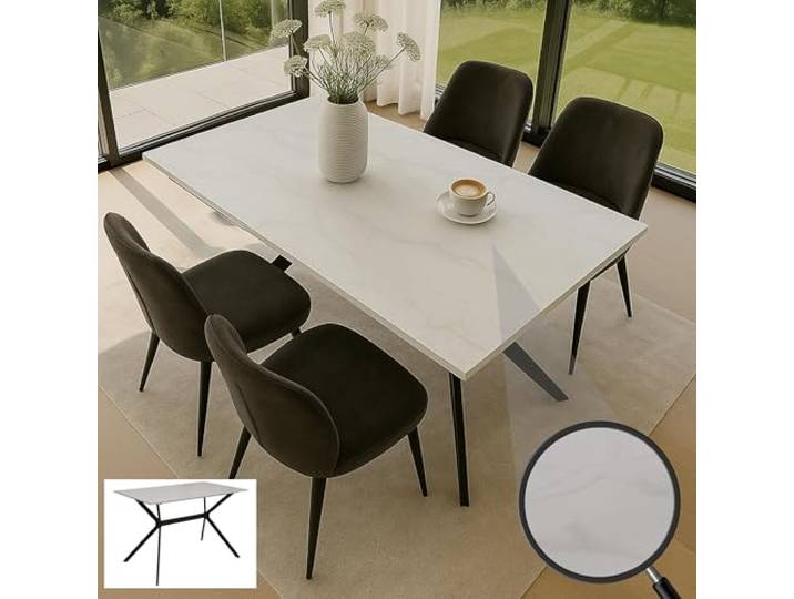 Mendler Esszimmertisch HWC-O58 Marmor-Optik 120cm Metall - weiß Esstisch, Sinterstein