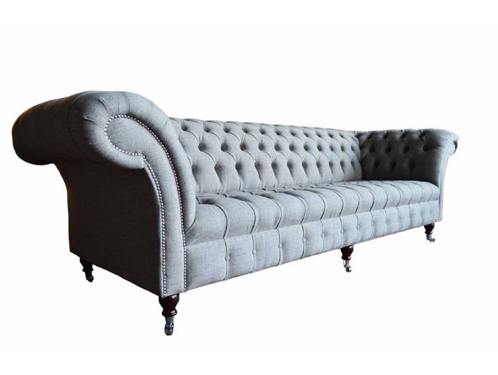 Xlmoebel Chesterfield-Sofa Grau Viersitzer Sofa aus Stoff für das Wohnzimmer, Chesterfield-Sofa 1 Teile, Made in Europa