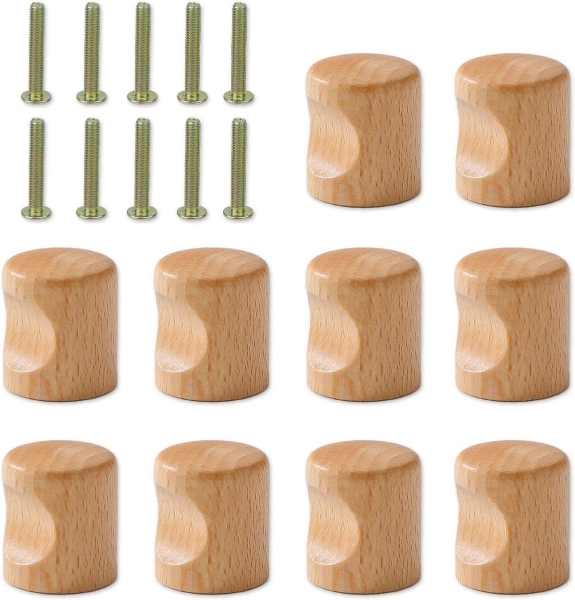 Set van 10 houten handgrepen in houtkleur voor het vernieuwen van meubels