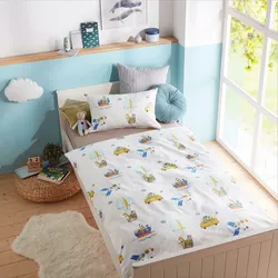 Lorena Mako-Satin Bettwäsche Abenteuerurlaub 100x135 cm + 40x60 cm - bunt;weiß