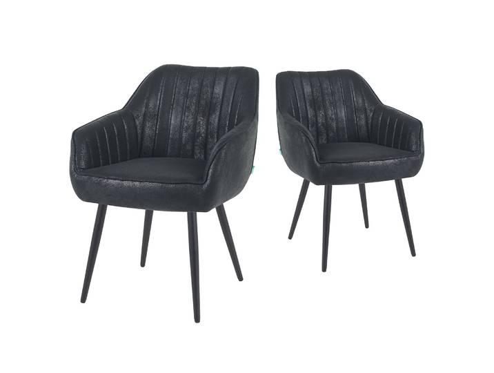 Esszimmerstuhl Mika-Kian 2er-Set 360° drehbar Federkern Metall Matt-Schwarz