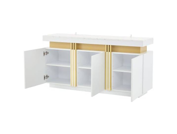 Modernes weißes Sideboard 140x38x70cm mit 3 Türen Spanplatte, Marmoroptik-Arbeitsplatte, 3 Türen, 6 Fächer mit verstellbaren Trennwänden, 140 x 38 x 70 cm, max. 45 kg