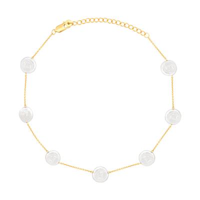 Kette mit Anhänger CAÏ "925 Silber Choker vergoldet flache Süßwasserzucht Perlen", gelb, Halsketten, Damen, 37cm, Silber 925 (Sterlingsilber), L: 37 B: 11mm, glänzend, B:11mm