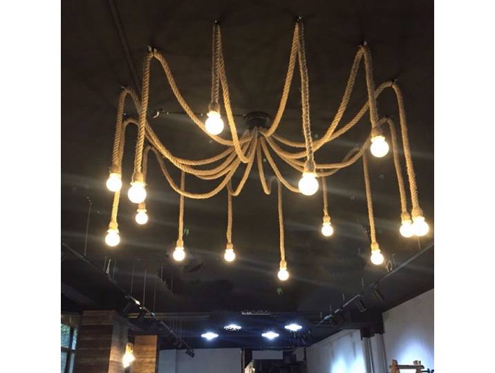 Lustre Vintage 1/3/5/8/10/12 têtes bricolage corde de chanvre araignée suspension rétro industriel plafond suspension lampe éclairage moderne
