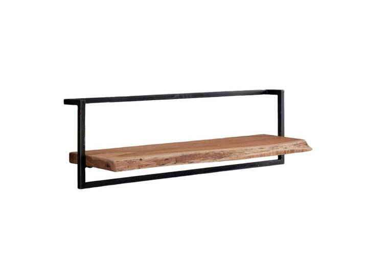 Etagère murale bord naturel en acacia massif cadre acier l100cm