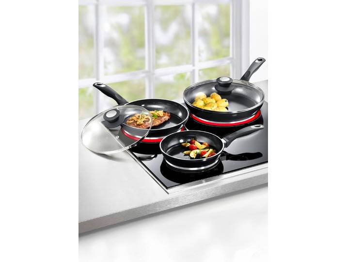 Aluguss-Profi-Pfannen-Set, 5-teilig, mit 3-facher Thermo-Keramikbeschichtung, Schwarz