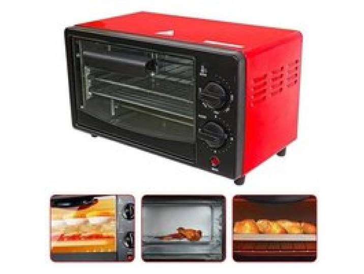 Mini Four Électrique - Rouge - 800W - 12L - Minuterie 0-60 min - Compact et Pratique