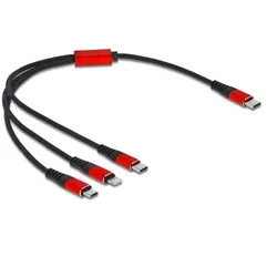 DeLOCK USB Ladekabel 3 in 1 USB Type-C zu Lightning / Micro USB / USB Type-C 30 cm schwarz / rot