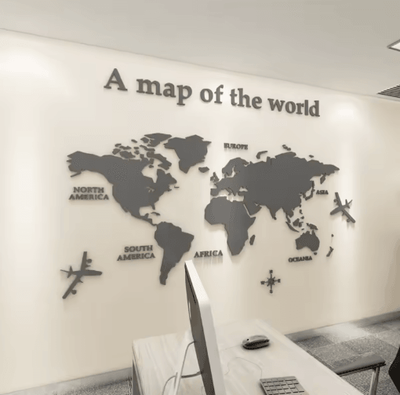 Inspire Picks 3D Acrylic World Map Wall Sticker Modern Crystal Wall Decor For Home & Office gray xl 230cmx120cm