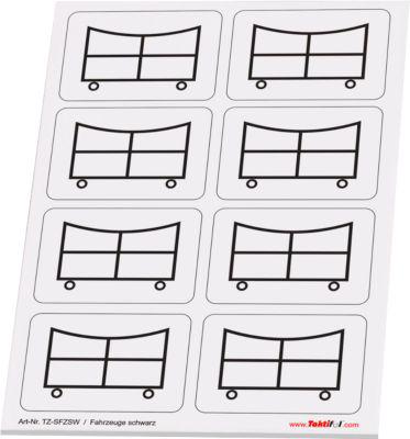 Taktische Zeichen Taktifol Fahrzeuge, rechteckig, selbsthaftend, beschriftbar, trocken abwischbar, L 46 x B 32 mm, schwarz, 8 Zeichen