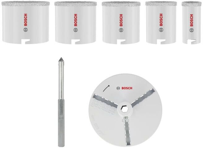 BOSCH Set de scies-cloches pour briques et carreaux souples avec porte-foret, 33; 53; 67; 73; 83 x 60 mm (2608594539)