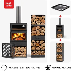 Gartenofen VENTO” Mit Backfach inkl. Grillrost und Holzregal