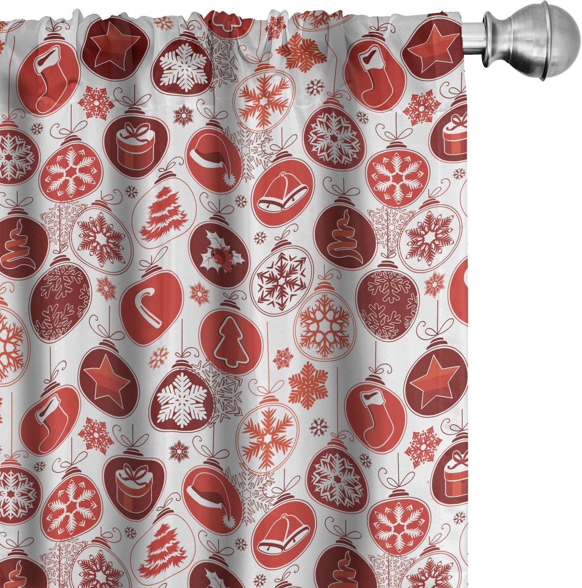 ABAKUHAUS Kerstmis Raamgordijnen Set van 2, Klassiek Winter Design met Oud Gestileerd Viering Carols Patroon, Wit Vermiljoen, B: 70 cm x L: 210 cm
