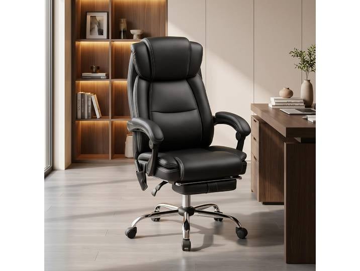HOMCOM Fauteuil Bureau Massant Chauffant Réglable Noir