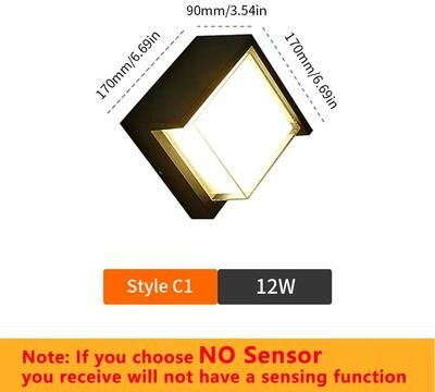 Inspire Curations LumaGuard Motion Sensor LED Wall Light Waterproof Outdoor Wall Light IP66 style C1 12w Cold White No Sen