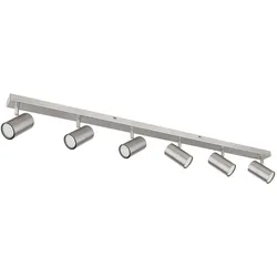 Deckenstrahler silber Spot Deckenleuchte Spotleiste 6 flammig, Metall verchromt skandinavisch, 6x GU10 Fassungen, LxBxH 115x6x12cm