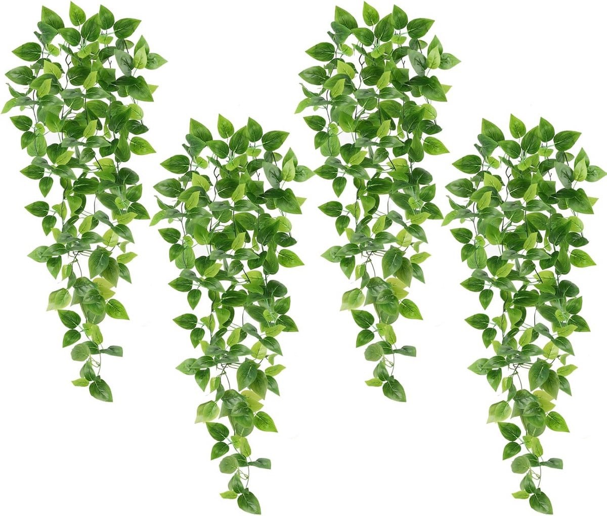 Set van 4 stuks kunstmatige hangende planten - Faux Pothos en klimop wijnstok voor woondecoratie
