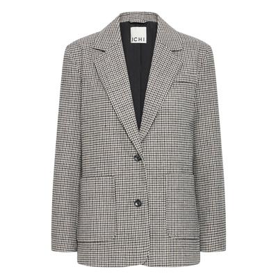 Wintermantel ICHI "Damen Jacke IHLUBANA", Damen, Gr. 38, grau (grau check), Obermaterial: 100% Polyester PES., Mäntel Wintermantel