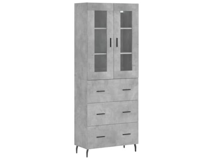 KKgypkn Highboard Betongrau 69,5x34x180 cm Holzwerkstoff Viel Stauraum, Metallfüße, Stabilität, mit Wandhalterung, glatte Oberfläche