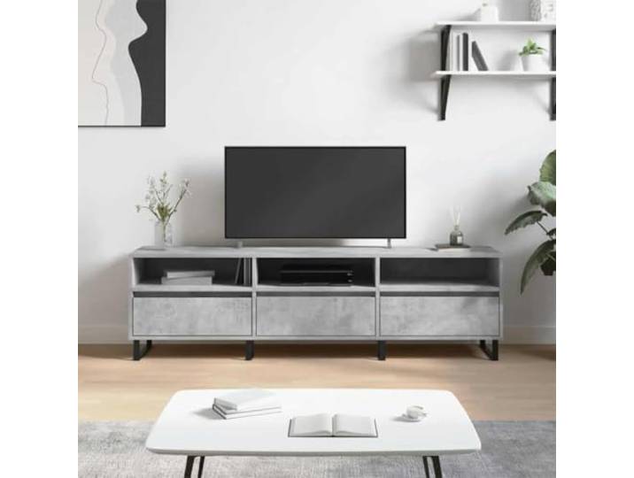 HEFZGDB TV-Schrank Betongrau 150x30x44,5 cm Holzwerkstoff mit 6 Fächern und Eisenbeinen für Stauraum, Stabile Tischplatte, Wohnzimmer Sideboard Möbelstück Aufbewahrung