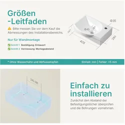 Emke, Waschbecken, Wandwaschbecken 405 x 280 x 140 mm, Rechteckig, Keramik, Linkes Hahnloch, Strahlend weiss (280 mm, 405 mm)