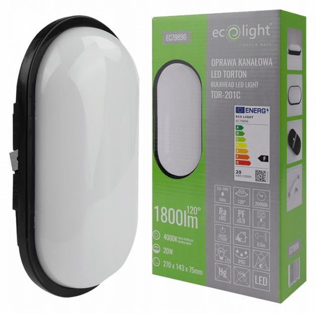 Eco Light LED-kanaalverlichting, ovale wandlamp, IP54, 20W, neutrale kleurtemperatuur (4000K)
