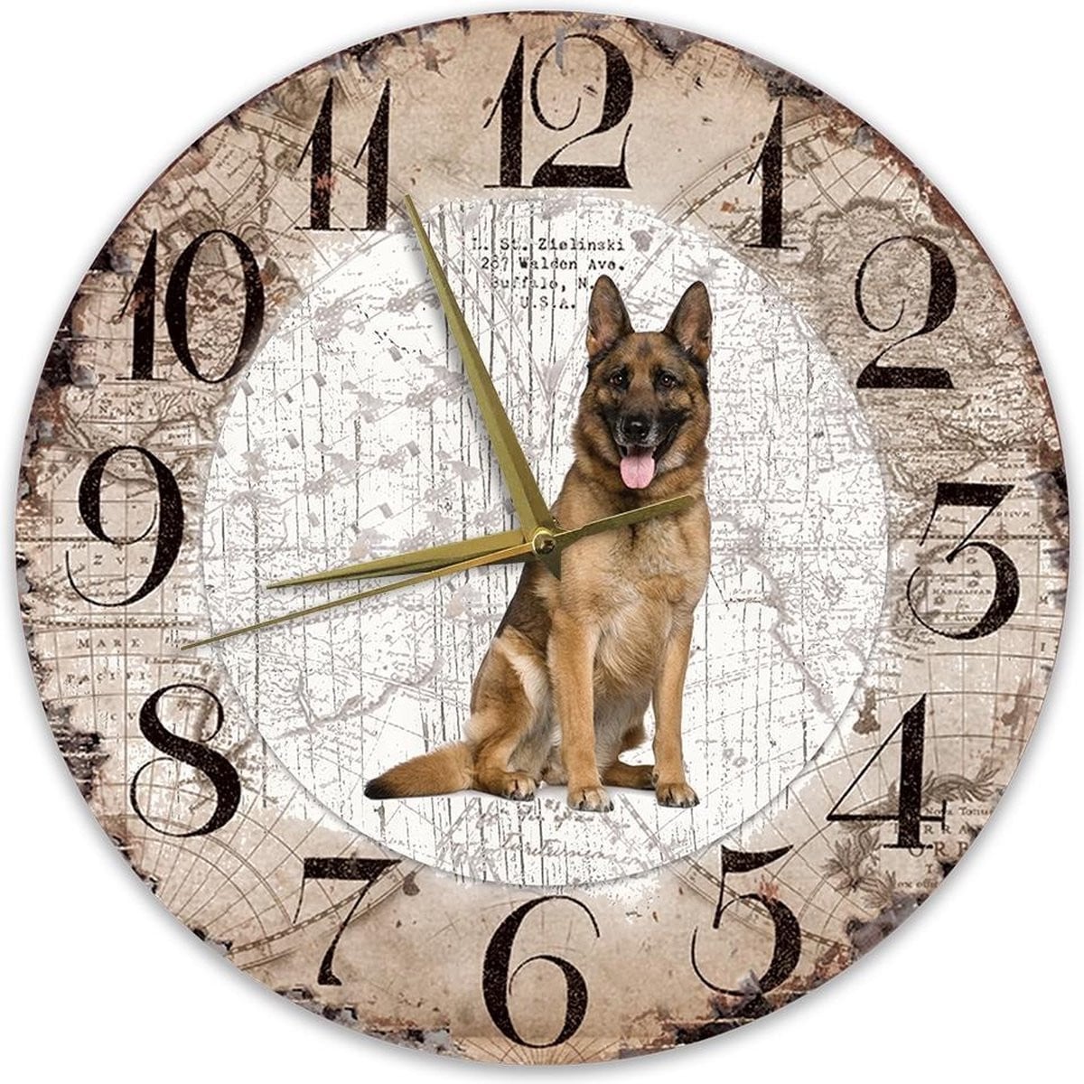 Houten klok met Duitse herder afbeelding - 30 cm